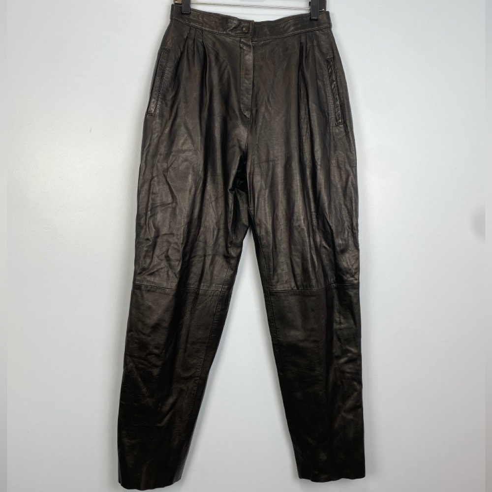Vintage Evan Arpelli Leather Pants Black Motorcycle Riding Woman Sz 12 Bikercore